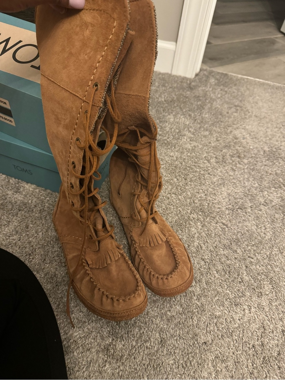 UGG Women's Lace-Up Suede Fringe Moccasin Boots in Chestnut